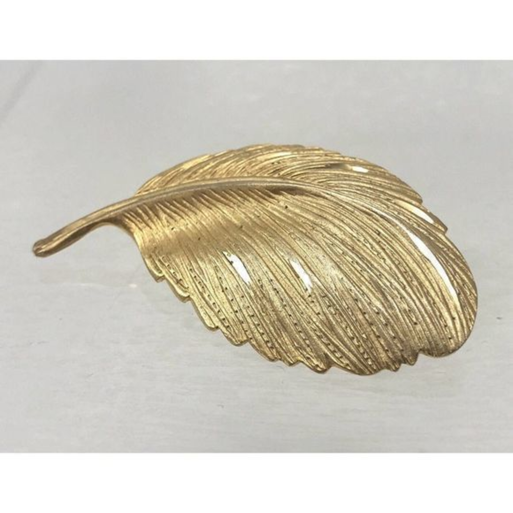 Gold Tone‎ Feather Brooch Leaf Pin Jewelry